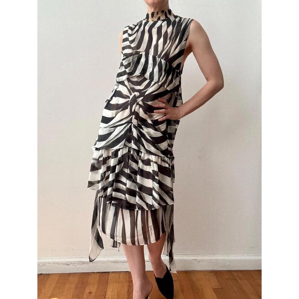 Vintage Just Cavalli Trompe L'oeil Animal Print Silk Chiffon Dress